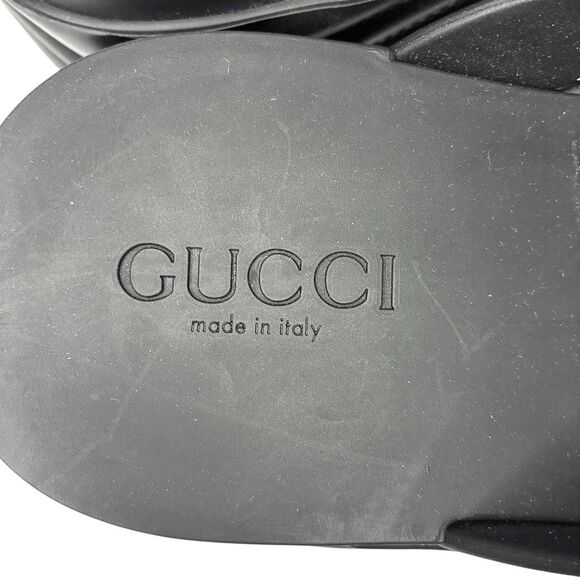 Gucci Rubber Chevron Logo Platform Thong Sandals Black Size 37 Box & Dust Bag - Picture 11 of 13